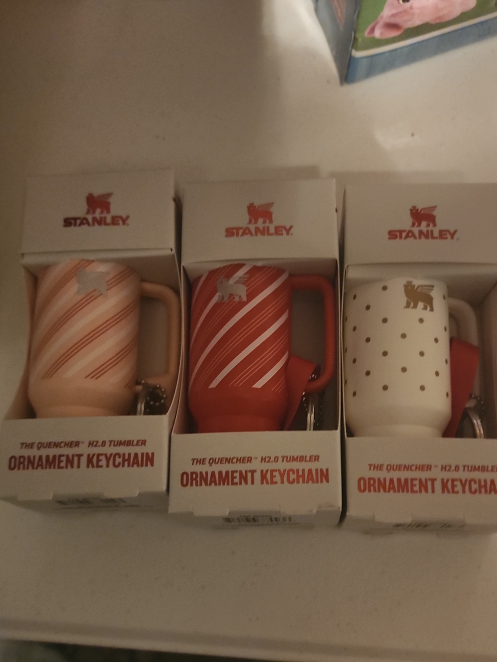 Stanley Holiday Ornament Keychain Tumbler - Red, Peach, White